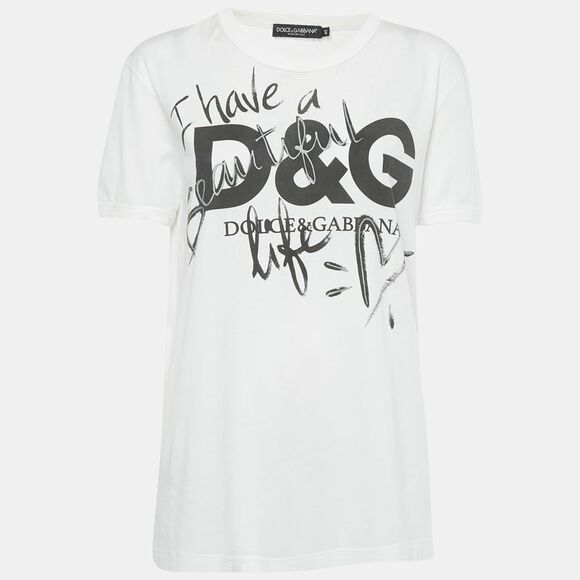 Dolce & Gabbana White Printed Cotton T-Shirt S